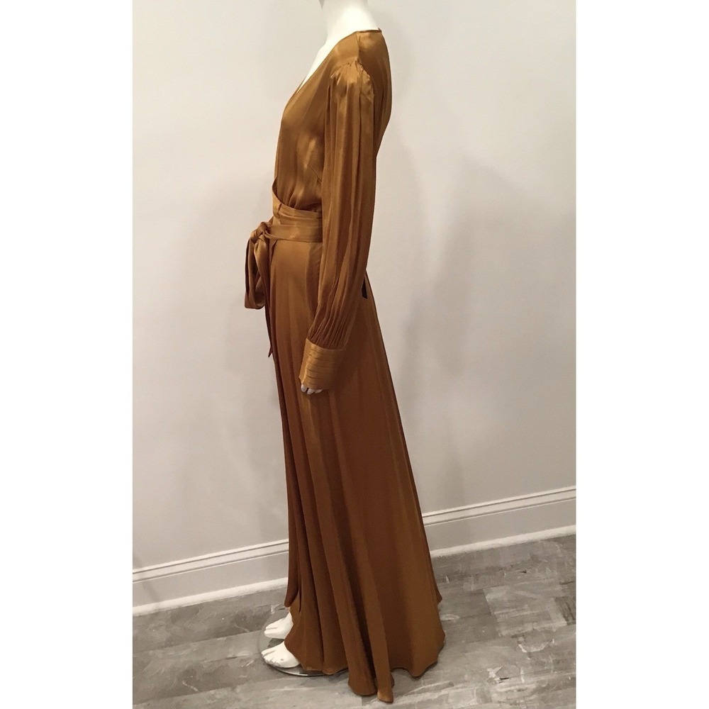 House of Harlow 1960 maxi Wrap dress Pumpkin Spice Orange Satin Medium W Flaw - Picture 2 of 16